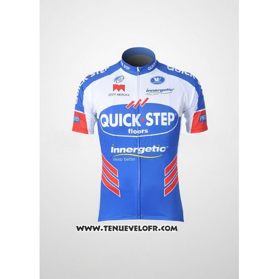 2011 Maillot Ciclismo Quick Step Floor Blanc et Azur Manches Courtes et Cuissard